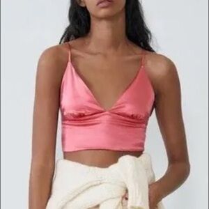 Zara Satin Crop Top Bralette Adjustablee Tank Top Bra V-Neck Gem